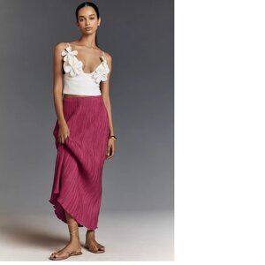 By Anthropologie The Tilda Maxi Slip Skirt: Plissé Edition SIZE L new pink